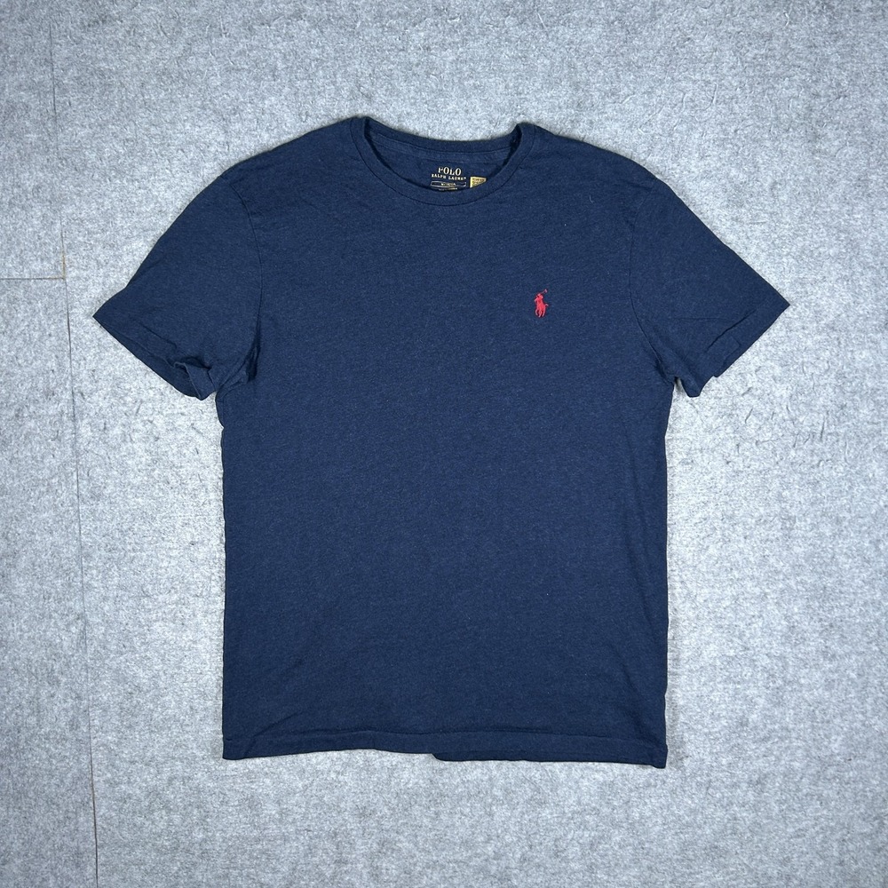 Polo Ralph Lauren T-Shirt Mens Medium Navy Heather Pony Logo Crewneck Classic